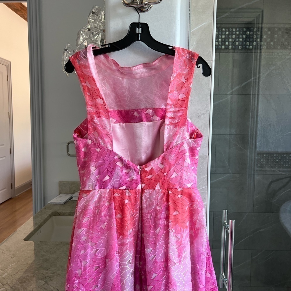 Monique Lhuillier Pink Floral Lace Fit Flare Dress - Picture 9 of 13